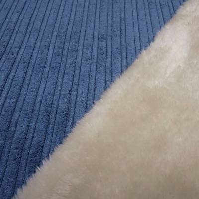 Stoff Cord mit Faux Fellabseite jeans blau Breitcord Jackenstoff Mantelstoff