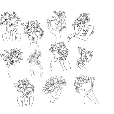 Blumen Line Art Frauen Bundle - SVG Download Datei - Plotterdatei - Basteln - DIY - Cricut - Blumen