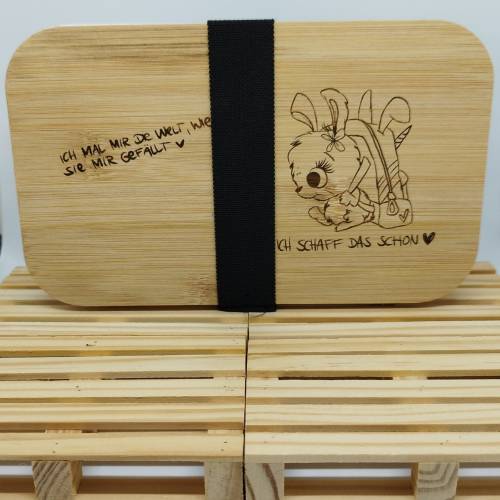 Brotbox, Lunchbox, Vesperbox, Bambus, Lasergravur, Kita, Schule, Urlaub, Camping, Wandern, Kantine,ich schaff das schon