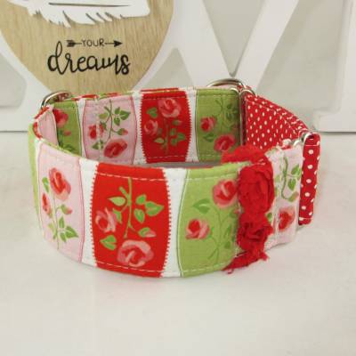 Hundehalsband "Rosengarten"breites Windhundhalsband Halsband Hund verstellbar Martingale mit Zugstopp