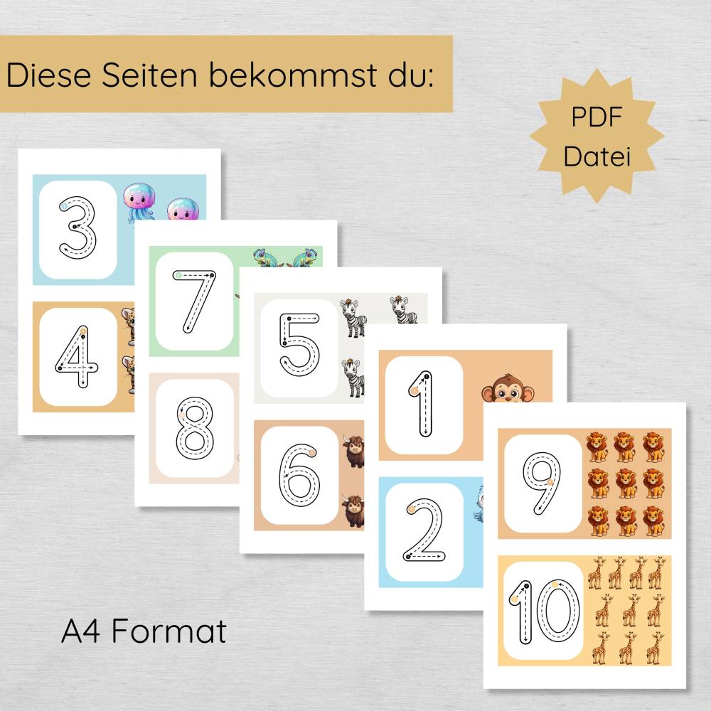 Zahlen 1-10 Schreiben lernen Übungskarten für Kinder zum Ausdrucken