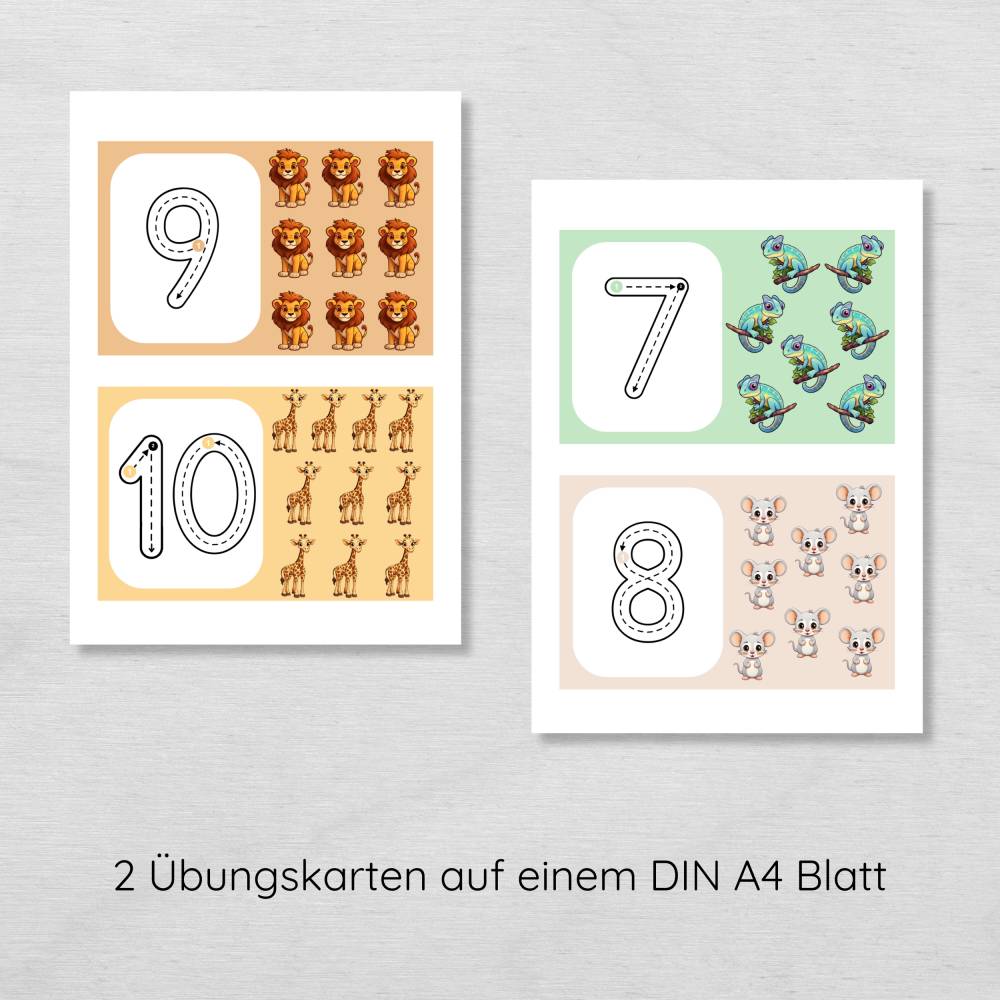 Zahlen 1-10 Schreiben lernen Übungskarten für Kinder zum Ausdrucken