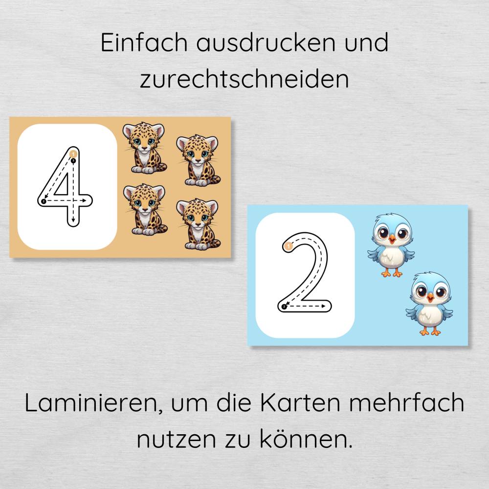 Zahlen 1-10 Schreiben lernen Übungskarten für Kinder zum Ausdrucken