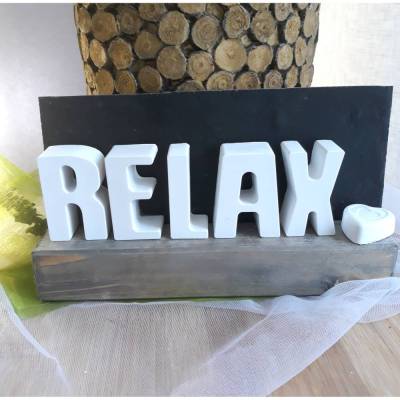 Schriftzug RELAX 3D Buchstaben mit Aufsteller Vintage-Deko Badezimmer Wohnzimmer Schlafzimmer Geschenk Meditation 