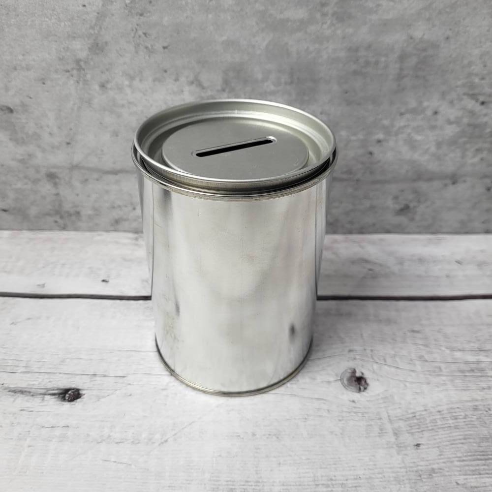 Blechdose mit Sparschlitzdeckel, Spardose aus Weißblech 500ml, mit Deckel