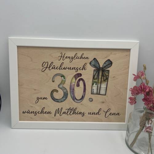 Geldgeschenk personalisiert zum Geburtstag, Andenken Bilderrahmen Geburtstagsgeschenk, Geschenkidee, Geldverpackung,Hoch