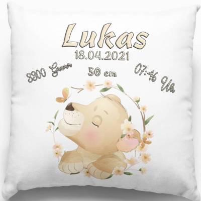 Babygeschenk Geschenk zur Geburt Kissen mit Namen personalisiert - Taufgeschenk Mädchen & Junge Taufe Löwe Boho