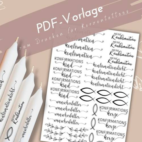 Konfirmation Kerzentattoo PDF | Kerzensticker Vorlage |  Konfirmation Gastgeschenke DIY | selbstgemachte Tischedekoratio