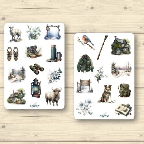 Sticker Set Wandern im Winter