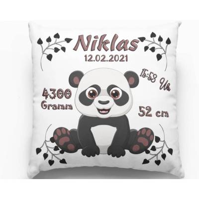 Babygeschenk Geschenk zur Geburt Kissen mit Namen personalisiert Taufgeschenk Mädchen & Junge Taufe Pandabär