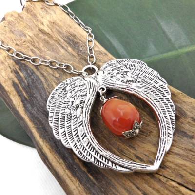 Auto Rückspiegel Anhänger mit Karneol - Schutzengel Flügel - Spiegelbaumler, Rückspiegelanhänger