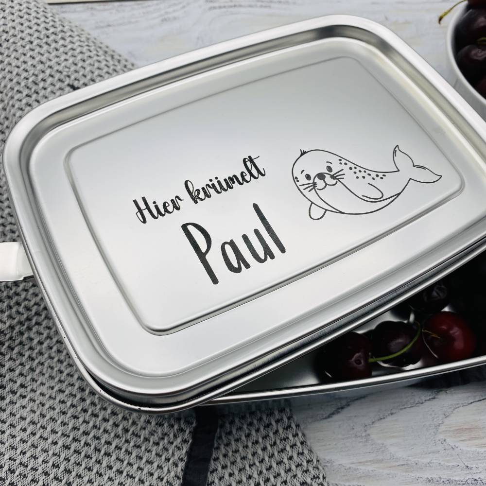 personalisierte Brotdose Edelstahl | Einschulungsgeschenk mit Namen | Geschenk für den Kindergarten