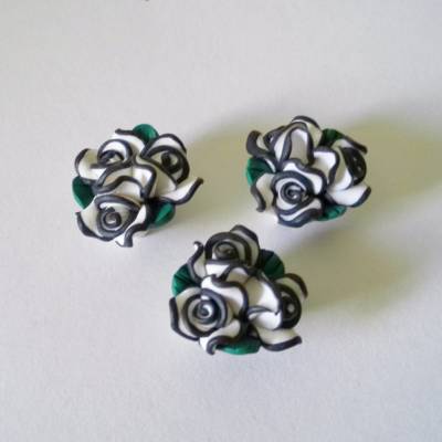handgemachte Polymer Clay Verbinder Rosen Schwarz - Weiß -Petrol 10 Stück