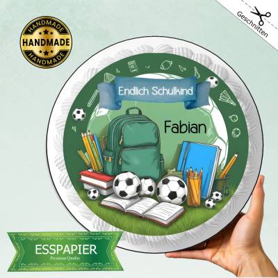 Essbarer Tortenaufleger zur Einschulung Junge Fußball mit Namen Tortendeko Tortenbild Schulanfang