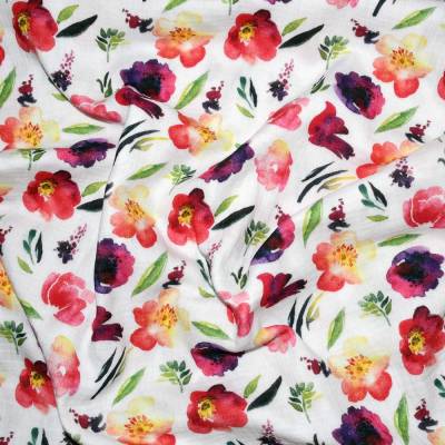 Musselin Digital Stoff Bunte Sommerblumen Aquarell Optik - Watercolor 