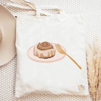 Stofftasche Zimtschnecke Schweden Jutebeutel - Bibliothektasche Kanelbulle - Geschenk Jutetasche Cinnamon Bun - Geschenk