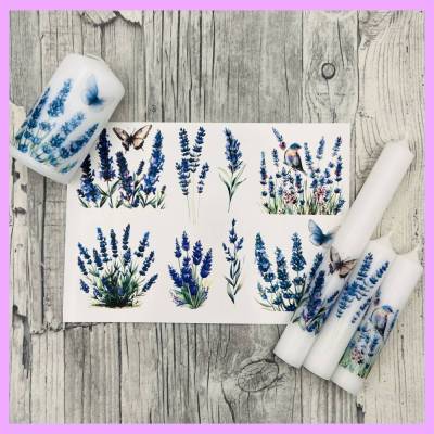 Kerzenfolie LAVENDEL, A5, Wasserschiebefolie, Kerzentattoo, Kerzensticker, Kerzen beschriften, Blumen , Frühling, Sommer