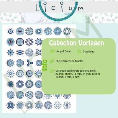 Cabochon Vorlagen - Größe 20 mm - 56 Muster - Datei zum Download Muster 00234