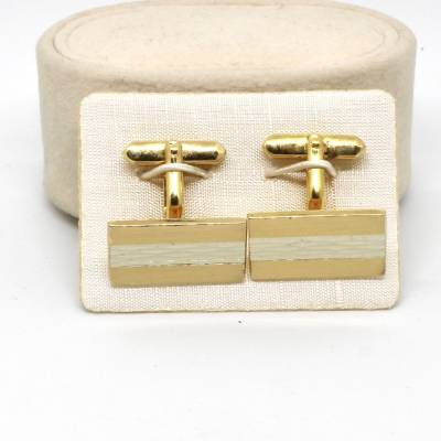 Herren Manschettenknöpfe Eckig Goldfarbe Glanzlos mit Silberfarbe Glanz Bicolor Jubiläum Mann Geschenk