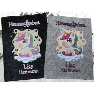 Hausaufgabenheft Hülle Filz Einhorn Grundschule Schulheft Schutzhülle Umschlag Geschenkidee Einschulung