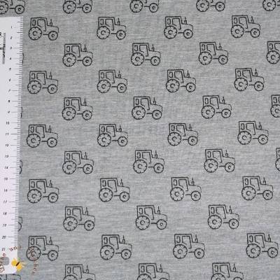11,90 EUR/m Meterware hochwertiger weicher Baumwoll-Jersey Traktor grau für Kinderkleidung 