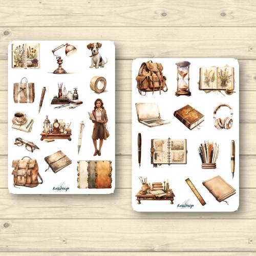 Sticker Set Planner Girl antik, Homeoffice