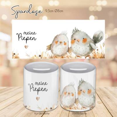 Personalisierte Spardose mit Vögelchen und Spruch "meinePiepen" - Spardose mit Vogel - Geldgeschenk - Sparschwein