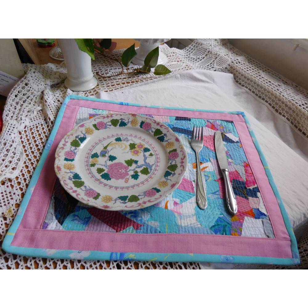 Tischset Stoff , Patchwork Platzset , Tischset rosa mint ,Quilt Platzmatte