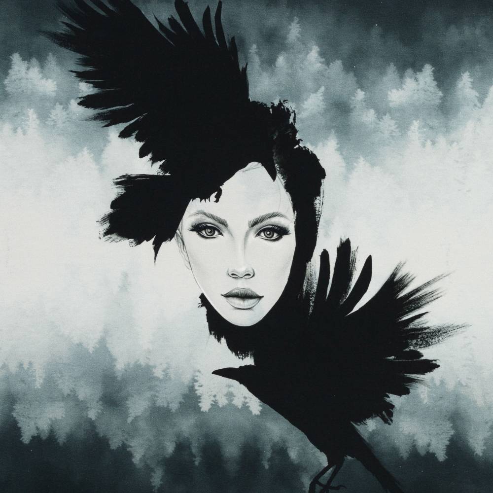 Rest: 1 x Panel French Terry Gloomy Hills Mystic Lady by Thorsten Berger Oeko-Tex(1St.18,-€) Bild 1