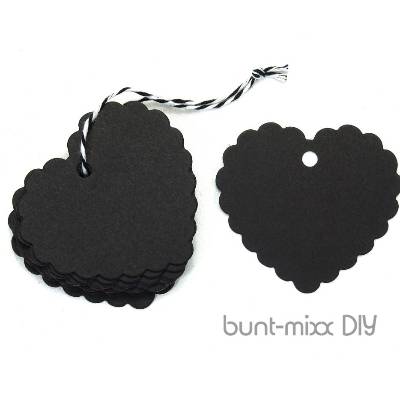 Geschenkanhänger schwarz, Herz, Geschenk verpacken, Anhänger Kraftpapier, 25/50/100 Stück Auswahl