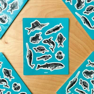 Meerestiere Zeichnungen Vinyl Stickerbogen