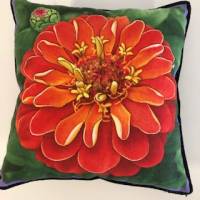 Ein kleines  Kissen mit zwei Motiven/Zinnien