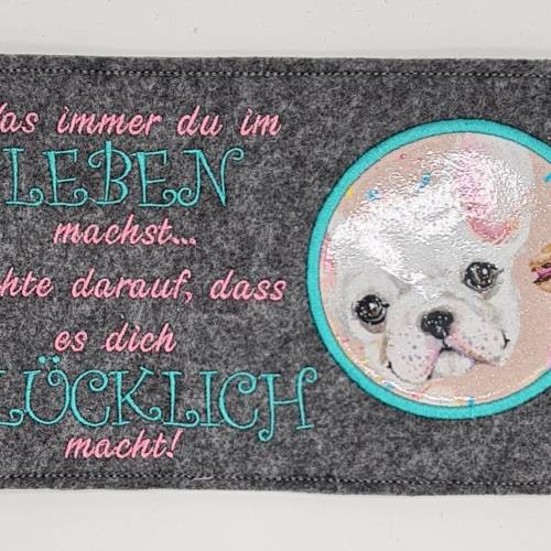 Stickdatei Mug Rug Leben Glück ITH Tassenteppich