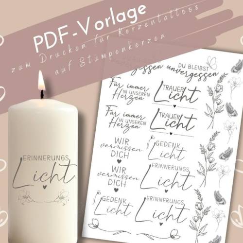 Kerzentattoo Erinnerungslicht PDF Vorlage | liebevolle Trauer Kerzensticker | DIY Kerzen | selbstgemachte Trauerkerzen |
