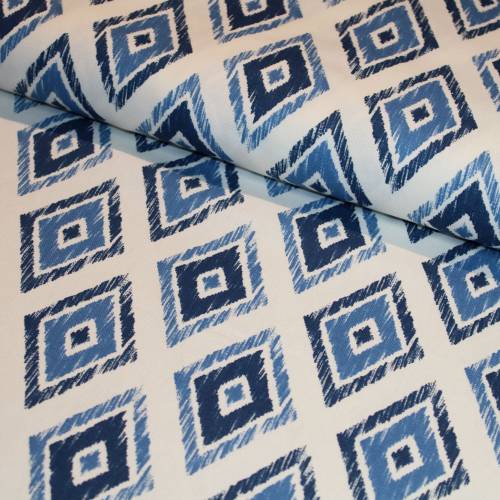 14,50 EUR/m Dekostoff Canvas Rhombus Raute blau dunkelblau auf weiß Baumwollmix