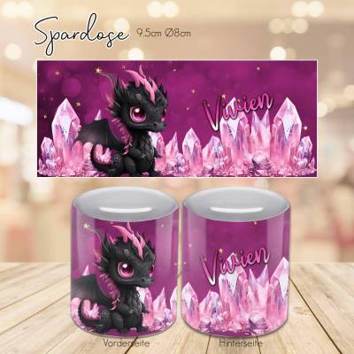 Personalisierte Spardose mit Schwarzem Drachen - Geldbüchse Drache - Geldgeschenk - Sparschwein - Sparbüchse - sparen