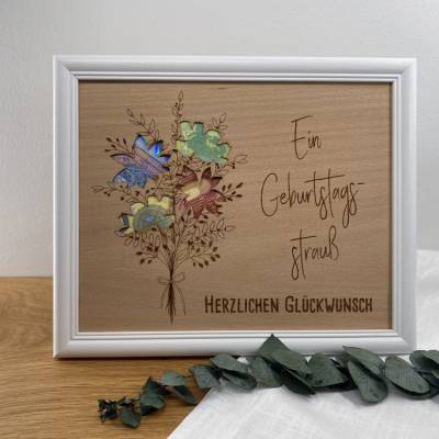 Geldgeschenk personalisiert: zum Geburtstag mit Blumenstrauß, Geschenk Wunscherfüller,  Geburtstagsblumen