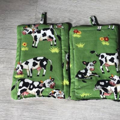 2er Set KÜCHENSCHWÄMME - jetzt wirds bunt - waschbar, wiederverwendbar Baumwolle Jute, Geschenk Unikate - Kühe
