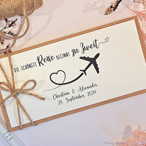 Personalisierte Hochzeitskarte für Reiseliebhaber – Geldgeschenk & Gutschein stilvoll verpacken