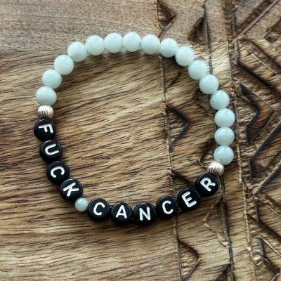Statement-Armband „Fuck Cancer“ aus Amazonit und 925er-Silber – Handgefertigtes Mutmacher-Schmuckstück