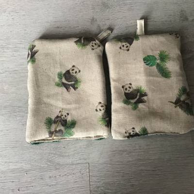 2er Set KÜCHENSCHWÄMME - jetzt wirds bunt - waschbar, wiederverwendba,Baumwolle, Jute, Geschenk Unikate - Pandabär 