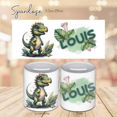 Personalisierte Spardose mit Dino und Namen - Geldbüchse Dinosaurier - Geldgeschenk - Sparschwein - Sparbüchse