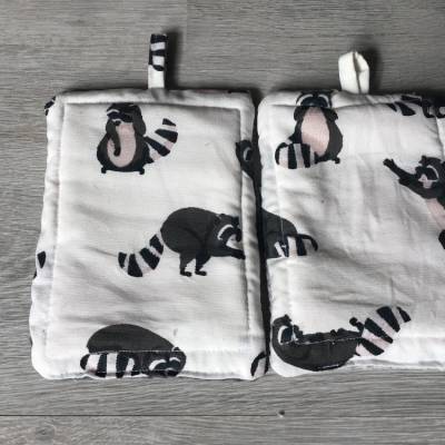 2er Set KÜCHENSCHWÄMME - jetzt wirds bunt - waschbar, wiederverwendbar Baumwolle Jute, Geschenk Unikate - Waschbär