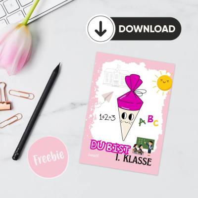 Freebie Bild rosa zur Einschulung zum Basteln von Karten  - Download zum Ausdrucken