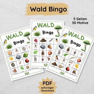 Wald Bingo für Kinder zum Ausdrucken, Waldbingo Druckvorlage