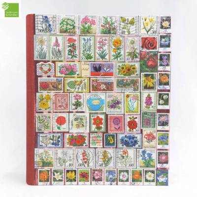 Fotoalbum, Hochzeit, personalisierbar, dunkelrot, Blumen, Briefmarken, 29 x 23 cm, UNIKAT upcycling