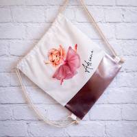 Kinderturnbeutel - Ballerina mit 3D Tüllrock und Roségold-Borte (mit oder ohne Namen)