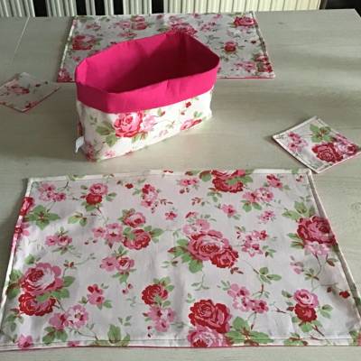 2er TischSet  PlatzSet Geschenk   Deko  Unikat - Rosen pink