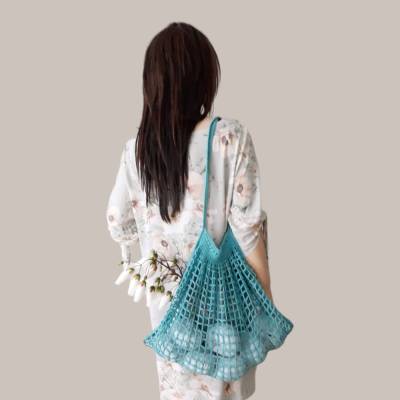 Netztasche, Shopper, türkis, Markttasche, gehäkelt, Tragetasche, Einkaufstasche