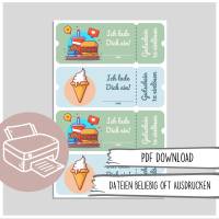 Gutschein Essen gehen, Geschenkgutschein zum Ausdrucken - Ich lade dich ein... zum Eis essen, zum Burger essen